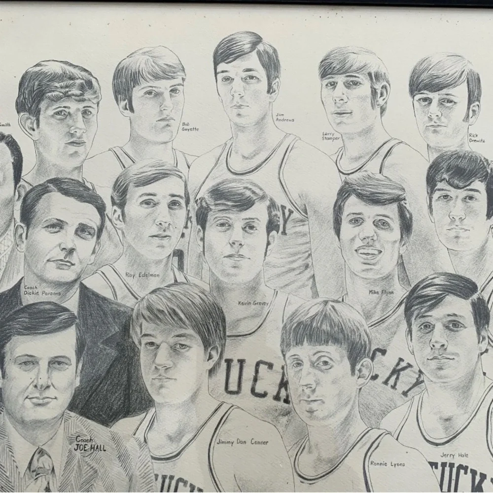 Vintage 1972 1973 Kentucky Wildcats Basketball Print Larry Frost Joe B. Hall